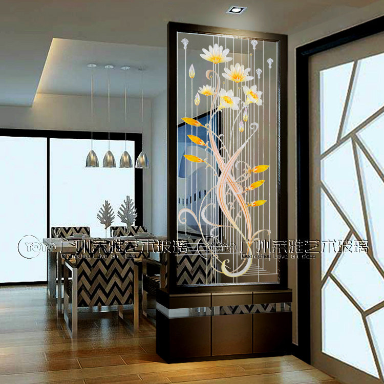 Art glass porch background wall simple European modern partition porch European style happy flowers