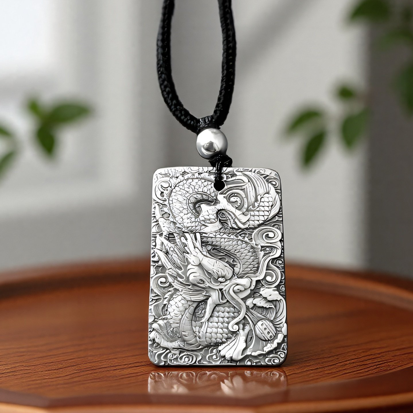 999純銀製ドラゴンペンダントネックレス、スターリングシルバー製飛龍、ユニセックス干支ドラゴン、ソリッドスクエアペンダントキーホルダー。