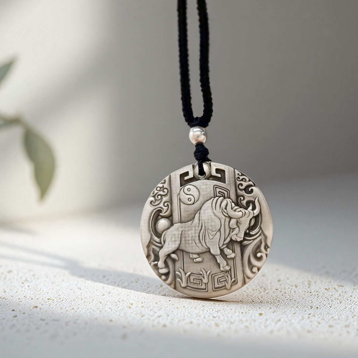 牛のペンダント、999純銀ネックレス、中国の十二支の牛、潮の流れを変える、男女兼用の丸型ペンダントキーホルダー。