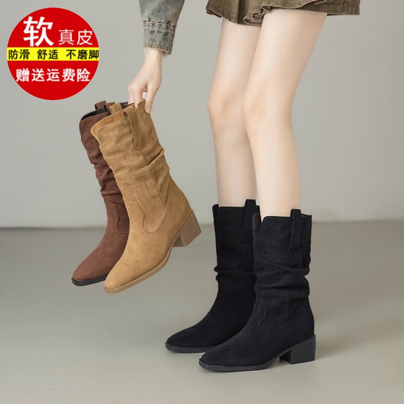 Cowhide Martin Boots for Petite Women, Height-Increasing Boots, 2025 New Spring High-Heeled Mid-Calf Short Boots, Slouch Boots Cowhide Martin Boots for Petite Women, Height-Increasing Boots, 2025 New Spring High-Heeled Mid-Calf Short Boots, Slouch Boots