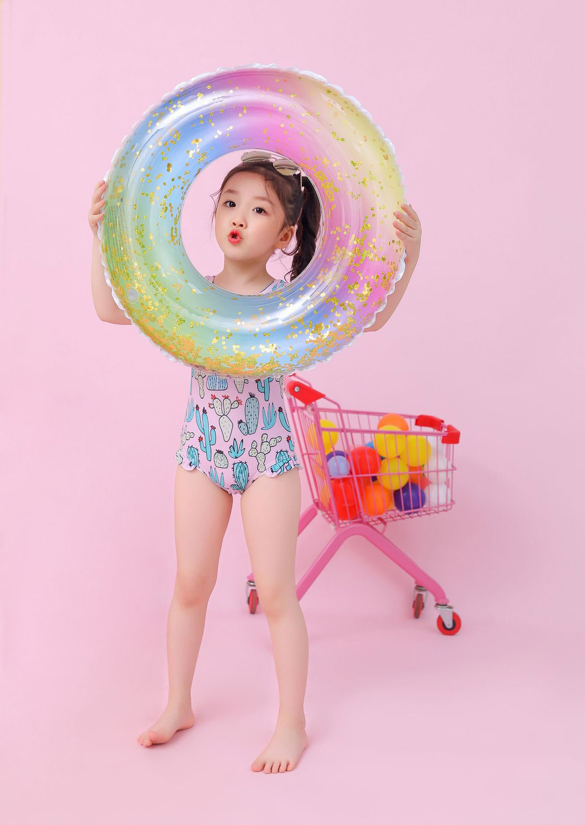 Trẻ em Gradient Rainbow Sparkle Bơi vòng Bé trai và bé gái Dễ thương nách Vòng tròn phao cứu sinh - Cao su nổi phao cho bé tập bơi