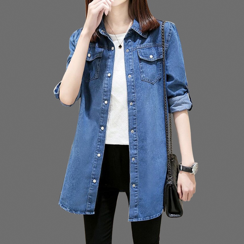 Denim Shirt for Women, Long-Sleeved, Mid-Length, 2026 Spring and Autumn New Korean Style Student Shirt, Plus Size, Slimming, Thin Jacket Denim Shirt for Women, Long-Sleeved, Mid-Length, 2026 Spring and Autumn New Korean Style Student Shirt, Plus Size, Slimming, Thin Jacket