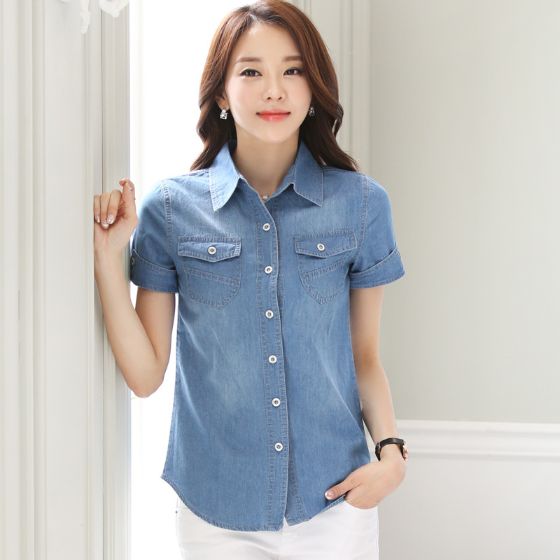 Denim Shirt for Women, Short-Sleeved, 2026 Summer New Style, Korean Style Slim Fit Denim Shirt, Thin Top Jacket for Women