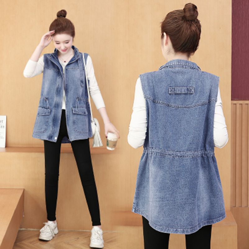 Denim Vest for Women, Mid-Length, 2026 Spring and Autumn, Plus Size, Sleeveless Vest, Stylish, Age-Reducing, Mid-Length Vest Jacket