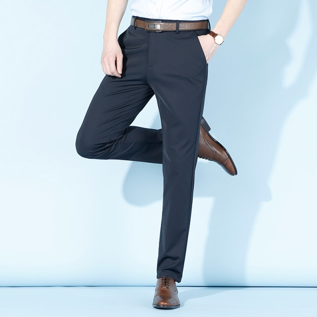 Summer ultra-thin ice silk casual pants for men's business elastic middle-aged men's trousers overalls for men at work without ironing