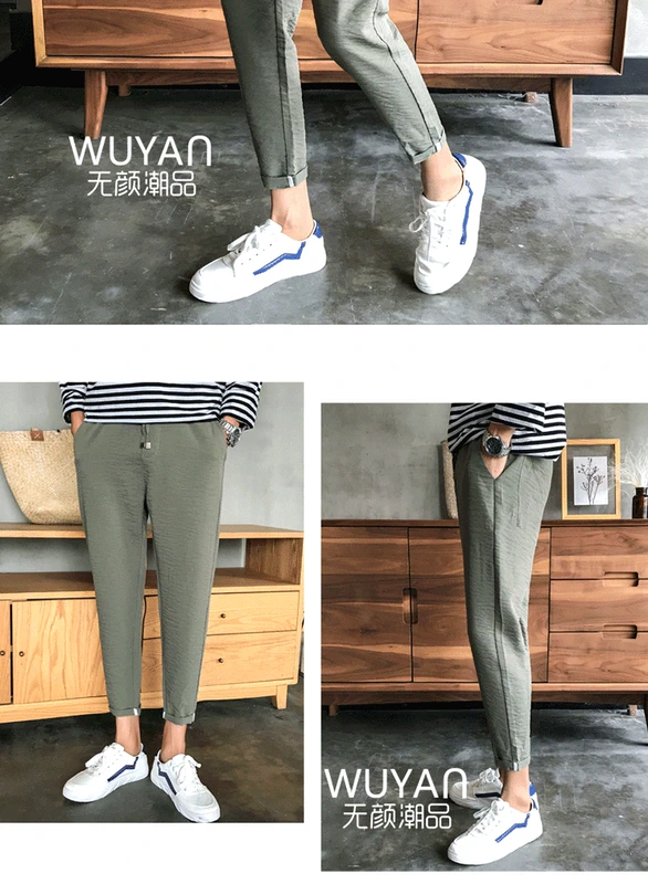 Quần nam cotton và linen quần âu nam Hàn Quốc phiên bản của mỏng mỏng phần linen chín quần băng lụa chân quần siêu mỏng mùa hè