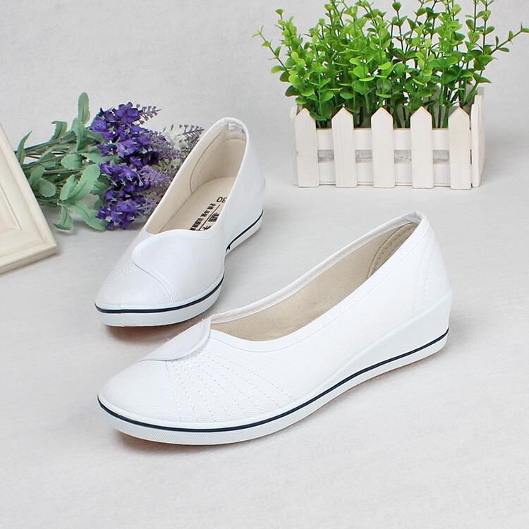 Ahandsome One-word Nurse Shoes Female Po Heel Small White Shoes White Deodorant Soft Bottom Beauty Division Workshoes Black Cloth Shoes