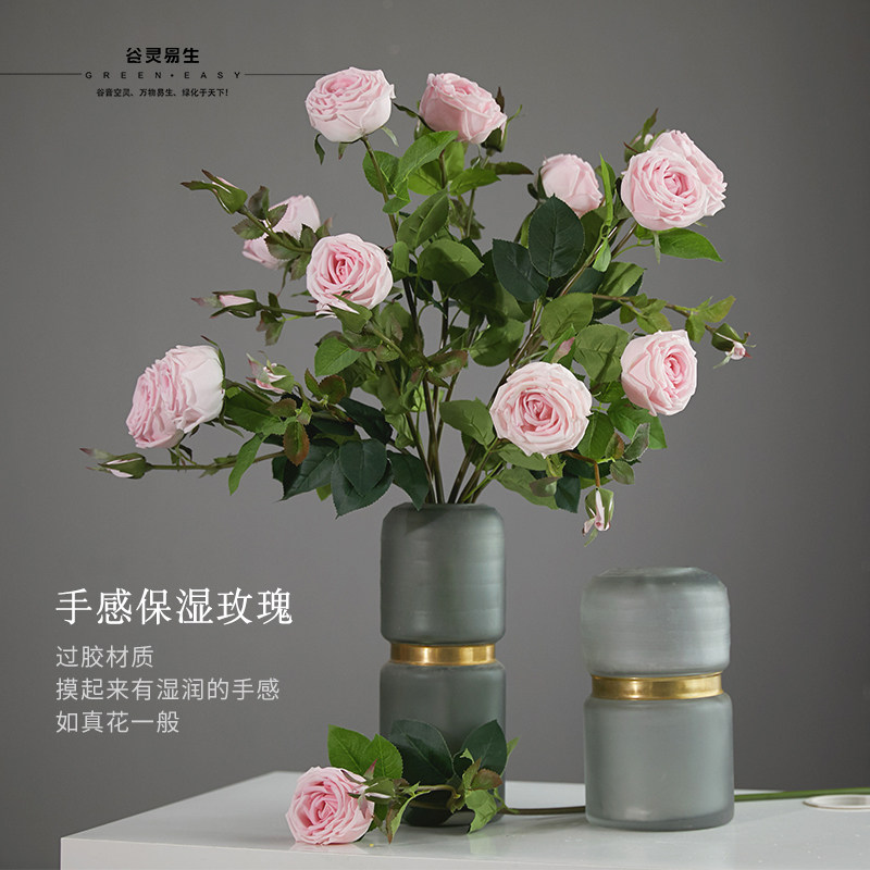 Fake flower Single rose bouquet simulation dried flower arrangement Home living room indoor dining table decoration silk flower decoration floral art
