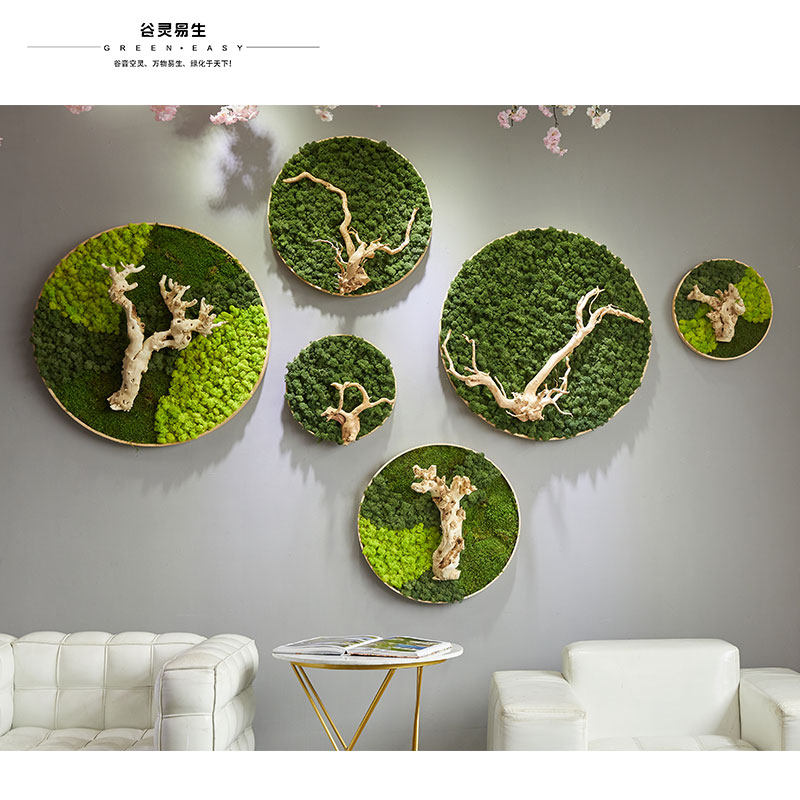 Wall decoration Hanging moss disc log wall hanging creative background wall Living room bedroom Chinese three-dimensional hanging wall