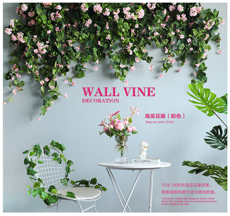 Interior decoration flower rattan flower strip long winding living room roof beauty salon Wedding wall hanging flower bar Green leaf hanging ceiling
