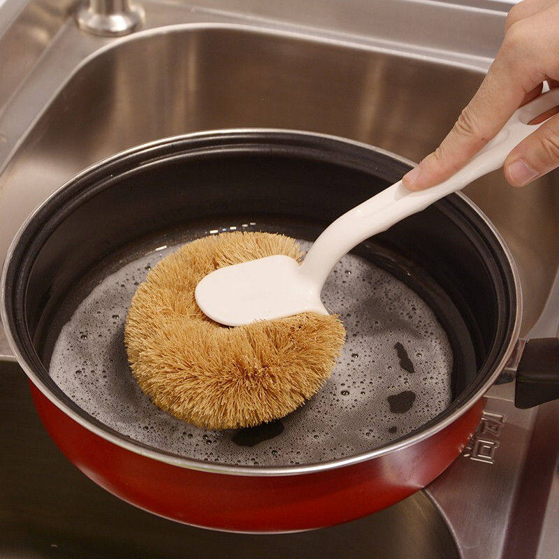 Natural coconut brown pot brush non-stick oil long handle cleaning cleaning brush Kitchen brush brush pot hope to go to the oil does not hurt the pot