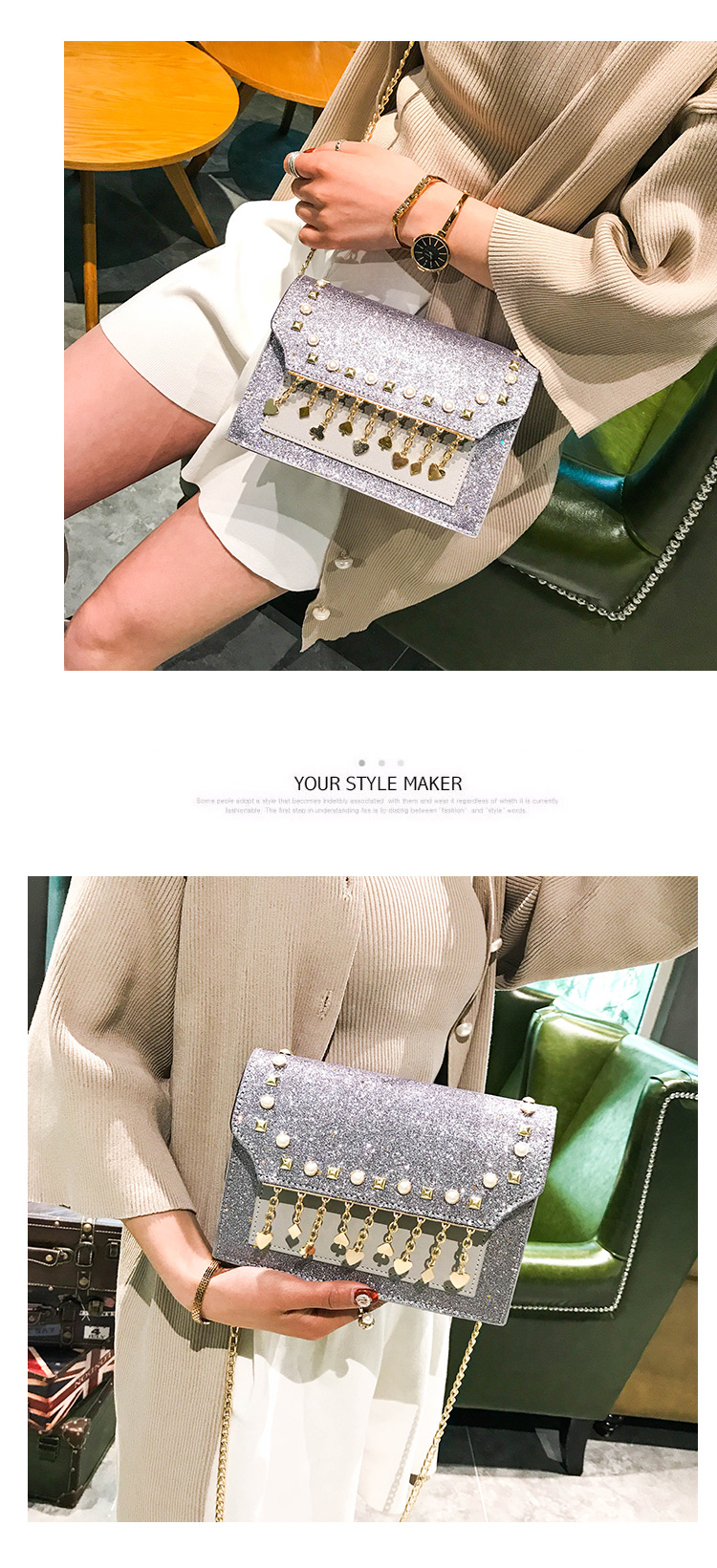 TATA New Fashion Women Shoulder Bag Chain Strap Handbags Clutch Bag Ladies Messenger Bags black one size 24