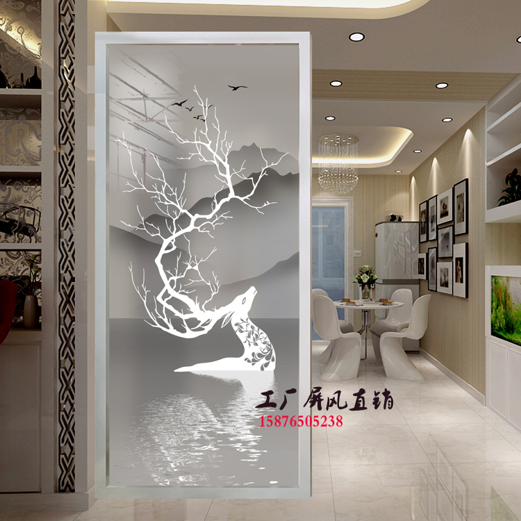 Home Clothing Art Glass Minimalist Eurostyle Aisle Xuan Guan Frosted Double Sided View Living Room Shoe Cabinet Screen Partition Wall Elk Deer