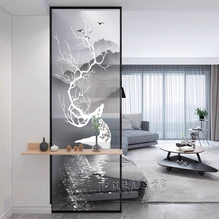 Steel Chemical Art Glass Partition Modern Living Room Genguan Make-up Room Dry Wet Area Frosted Light And Luxurious Decorative Screen Customisation