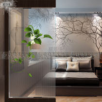 Modern and simple home decoration art glass partition screen Living room carved matte translucent entrance background wall hanging orchid flowers