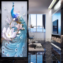 Custom art glass screen partition Aisle entrance living room entry background wall 3D carved tempered European peacock