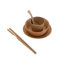 Rice husk disposable tableware four-piece set whole box wholesale plate bowl chopsticks spoon dish tableware set hotel banquet wedding