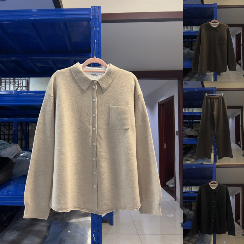 Chuwei! R* Women's Polo Collar Wool Knit Shirt + Straight Wide-Leg Pants ~ Made with 100% Merino Sheep Wool