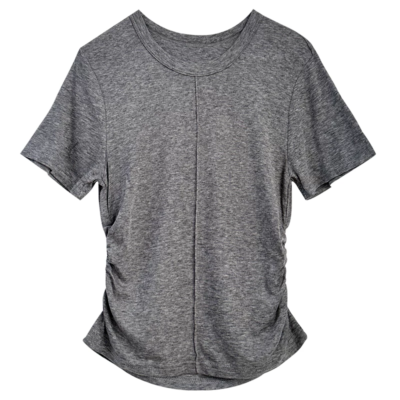 Woolen short T-shirt with a round collar, high-quality style