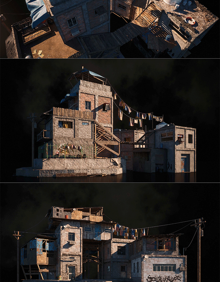 破旧街区C4D平民窟建筑模块棚户区3D模型素材Kitbash3D-Favelas - KitBash3D模型 - 绘图狗-设计灵感素材集散地