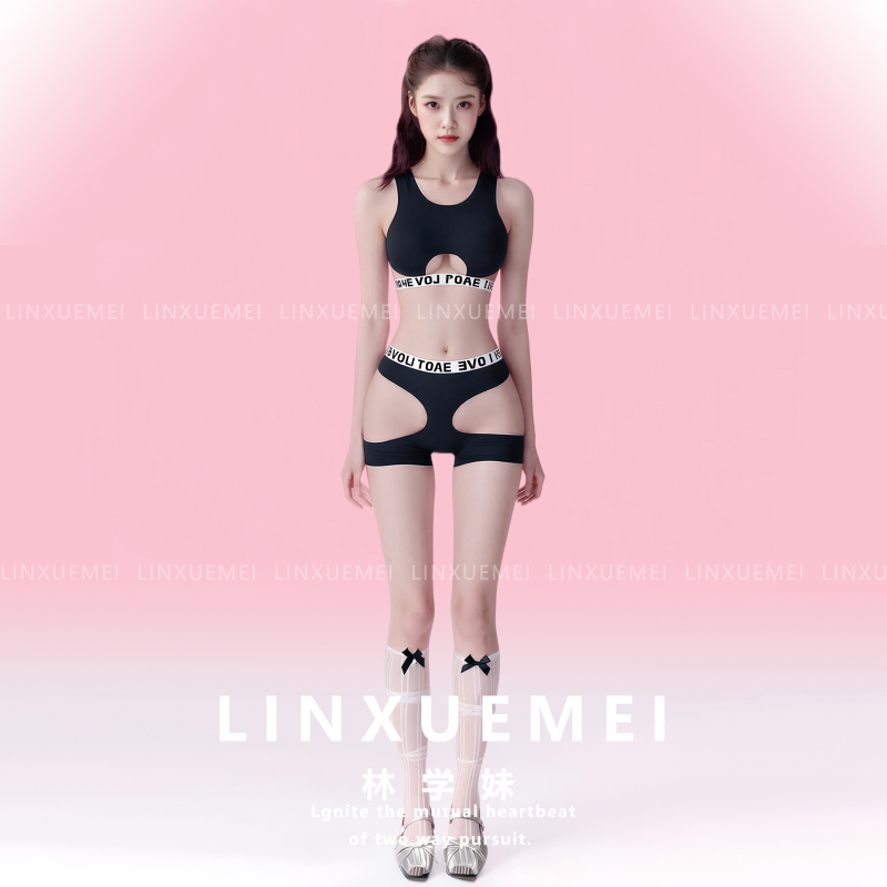 Jiaojian Elegant and Talented* Sexy Pajamas Lingerie Set No Need to Take Off Tight Letter Tank Top Fitness Bikini