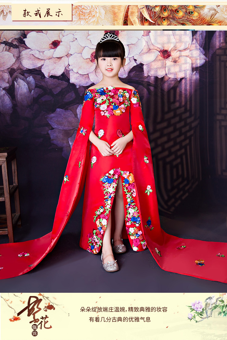 Người mẫu trực tiếp trình diễn catwalk cô gái mặc áo dài tay công chúa váy chủ từ vai trẻ em trình diễn trang phục buổi tối - Váy trẻ em váy đầm đẹp cho bé yêu