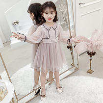 Girls princess dress puffy yarn Western style 2021 new childrens spring clothes female lapel girl long-sleeved spring and autumn dress