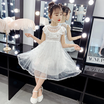 2020 super fairy childrens skirt summer new small flower white princess skirt mesh dance skirt Western style childrens group