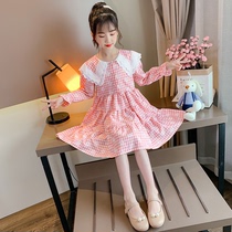 Girls  dresses autumn 2021 new Western style childrens clothing childrens plaid princess skirt Korean spring girl skirt