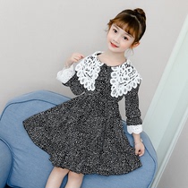 Girls dresses 2021 new autumn floral girls childrens clothing lace doll collar spring foreign princess skirt tide