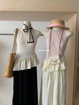 (WGWE) (Layered Aesthetics) French Fake Two-piece Spliced ​​Halter Neck Slim Slim Sleeveless Top Small Shirt