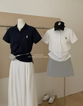 (Y JIA Yijia) Urban tennis style casual pony logo embroidered Polo short-sleeved T-shirt