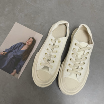 Korean style simple and versatile style with emphasis on beige thick-soled vulcanized canvas shoes