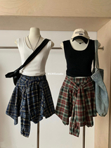 (WGWE) Manchester City girl fake two-piece plaid irregular niche design skirt YS1-9383#