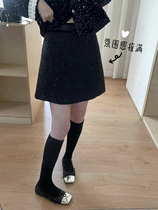 (Selected-Kimchi Restaurant) Beaded Heavy Industry Silver Silk Ladies Slim and Comfortable Short Skirt Skirt