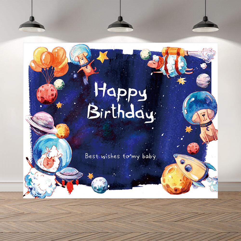 Space Spaceship Astronaut Boy Birthday birthday party photo decorated with poster background banners Custom