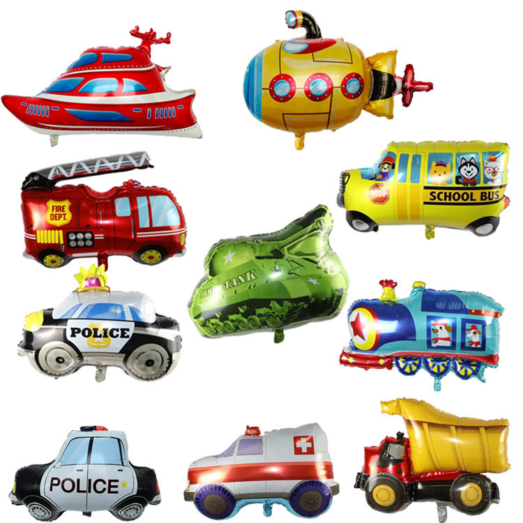Car train Tank birthday engineering car Police car Aluminum film balloon vehicle decoration Children's year-old party