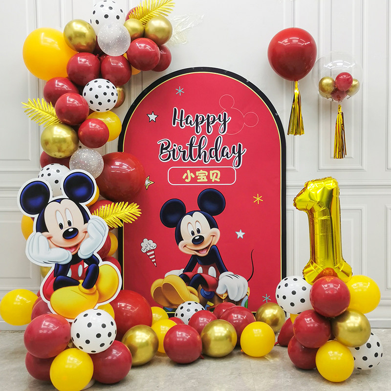 Mickey Mouse baby 100 days full moon Birthday Decoration scene Placement Balloon Living-room Background Wall