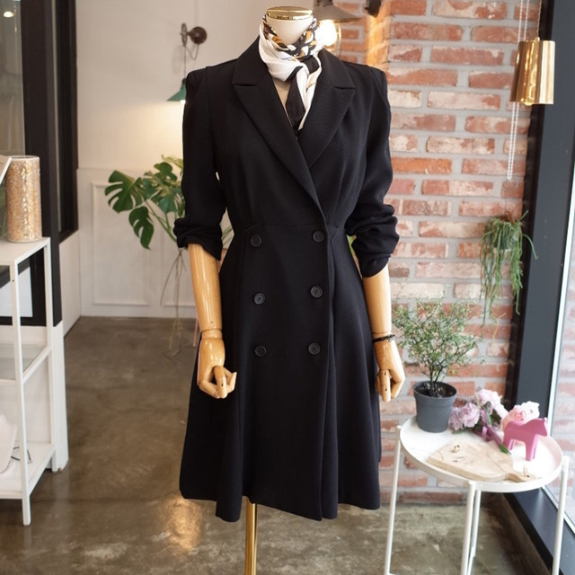 2024 ພາກຮຽນ spring ແລະດູໃບໄມ້ລົ່ນໃຫມ່ແບບເກົາຫຼີຄົນອັບເດດ: ແອວ Slim ແອວສູງ Dress ແຂນຍາວ Double Breasted Suit Collar Skirt
