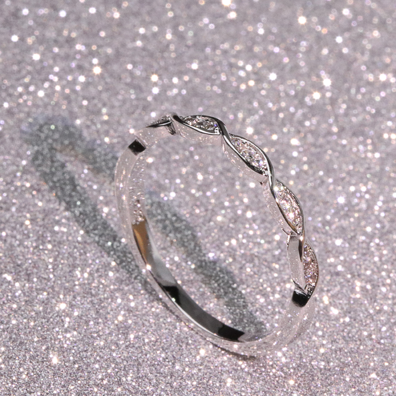 Sterling bạc 925 Nhật Bản và Hàn Quốc phong cách tối giản đuôi nữ mô hình hàng đơn mô phỏng kim cương nhẫn nối đuôi vòng xoắn cánh tay xoắn - Nhẫn nhẫn kim cương nam pnj