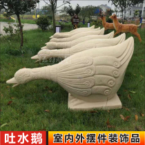 Yard sandstone sculpture garden landscape Swan water spray animal water landscape decoration spit geese landscape decoration Outdoor