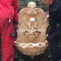 Sandstone sculpture European Wall wall hanging Angel fountain flowing water fountain fish Villa indoor outdoor water view wall decoration