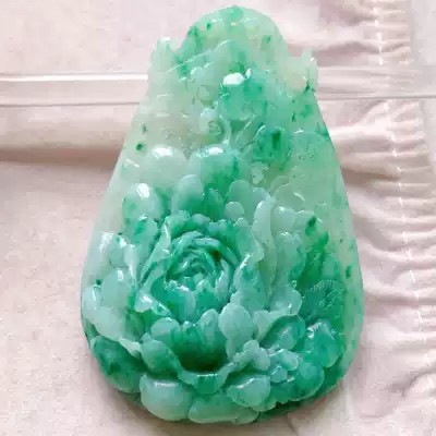 Dushan Jade White Sky Blue full green peony flowers blossom rich natural pendants Phoenix opera Peony Jade female neck ornaments
