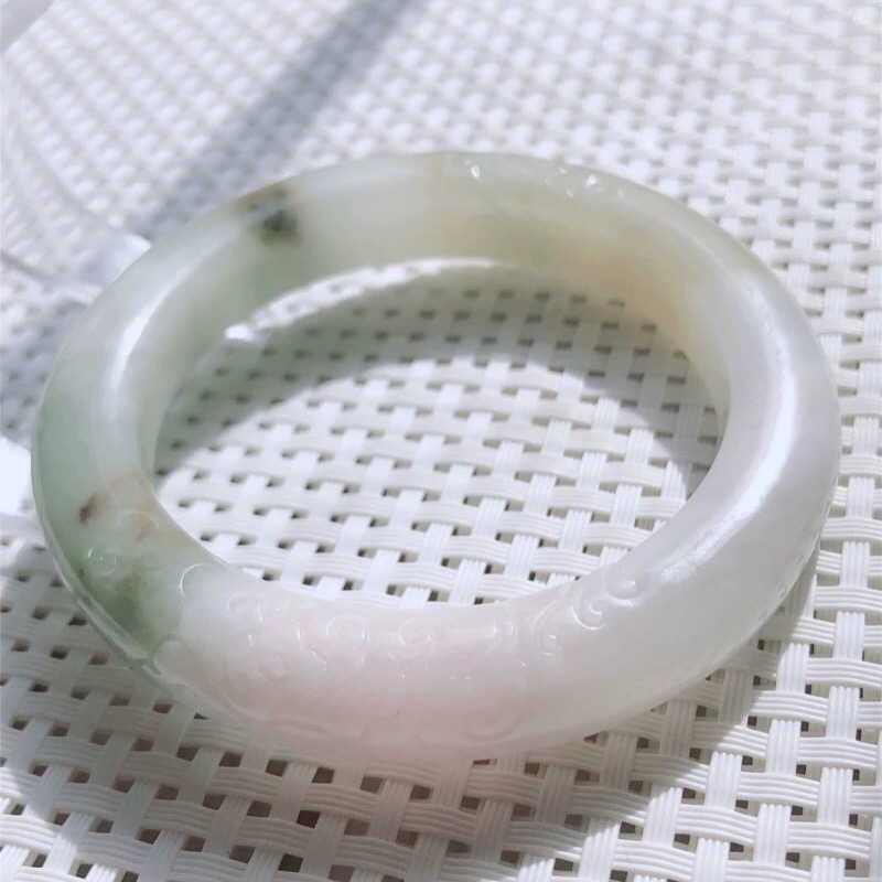 Nanyang Dushan Jade Bracelet 57 Furong Red Loach Back Carved Auspicious Cloud Pink Ice Permeable Bracelet Women's Jewelry