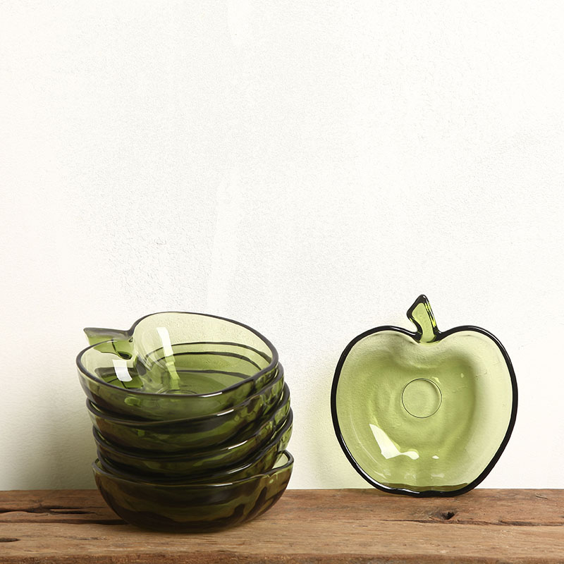 German 70s green apple glass bowls vintage snacks dry fruit pan Europe old single price