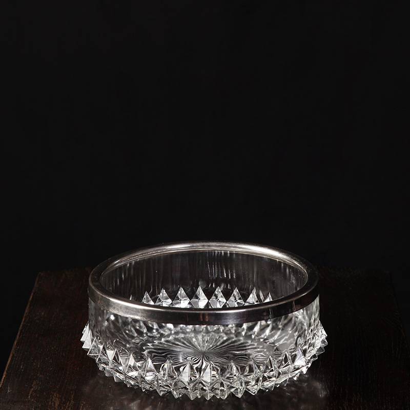 British 50s antique glass bowl EPNS fine silver - plated bezel large fruit disc receiver
