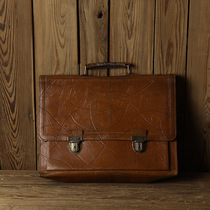 vintage German old embossed briefcase 40s cowhide document bag