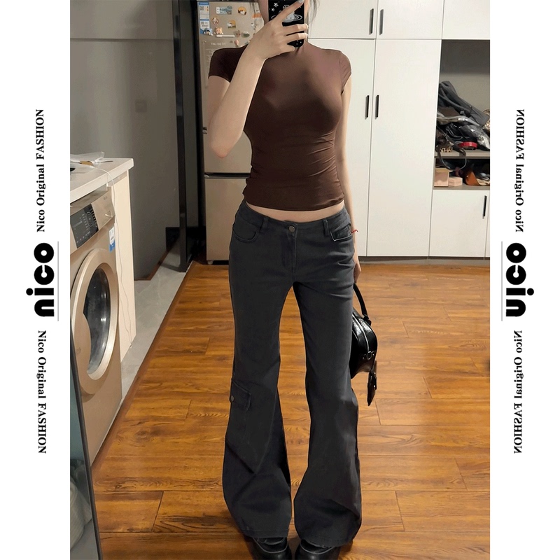 American-Style Black Warrior Low-Rise Workwear Jeans for Women, New Summer Loose Fit, Slimming, Casual, Versatile Straight-Leg Flared Pants