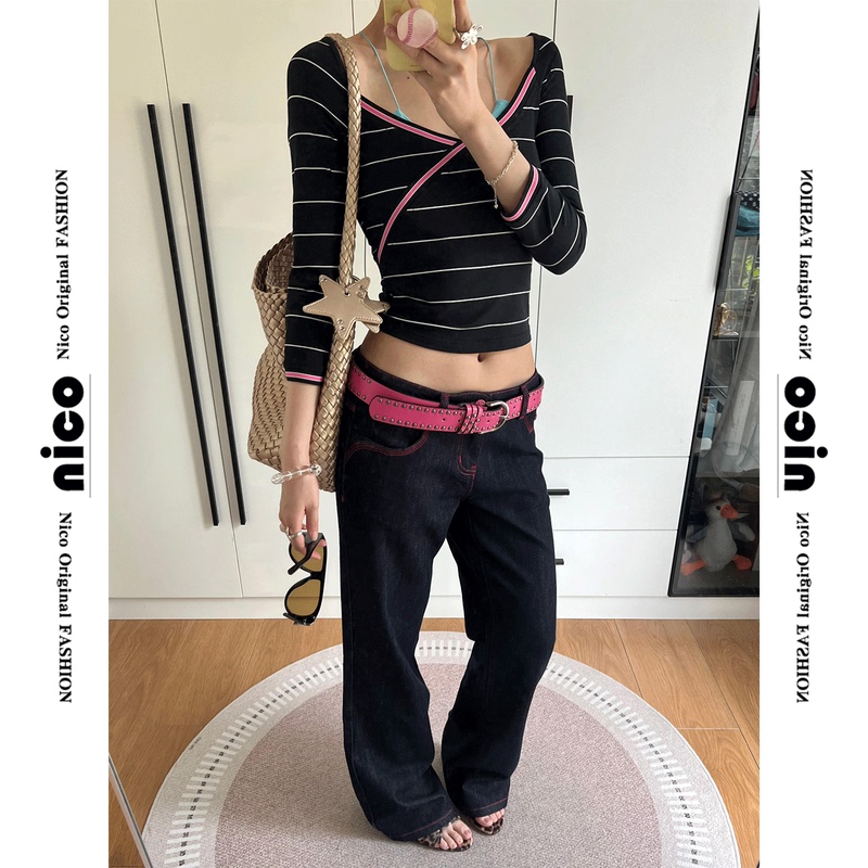 Millennial Era Original Color Pink Wide-Leg Jeans for Women, New Spring/Summer Style, Low-Waist, Slimming, Loose Fit, Not Tight on the Legs, Slightly Flared Pants