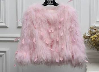 2017 New Pink Elegant Grey Champagne Pink Raccoon Feather Ostrich Feather European Braided Fur Jacket ແມ່ຍິງ